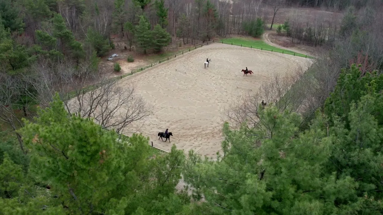 Drone shot of new outdoor ring at Neverland Farm
